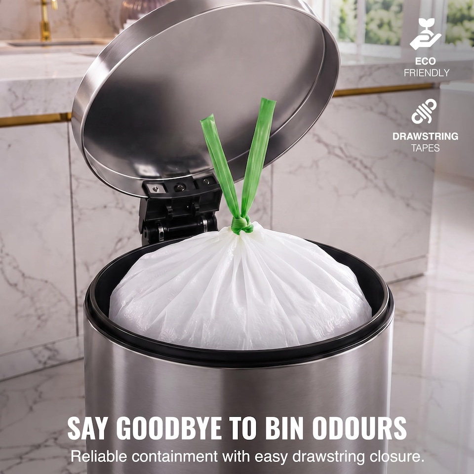 image 1 of Ecobag Extra Strong White Drawstring Kitchen Bin Liners Tear Resistant