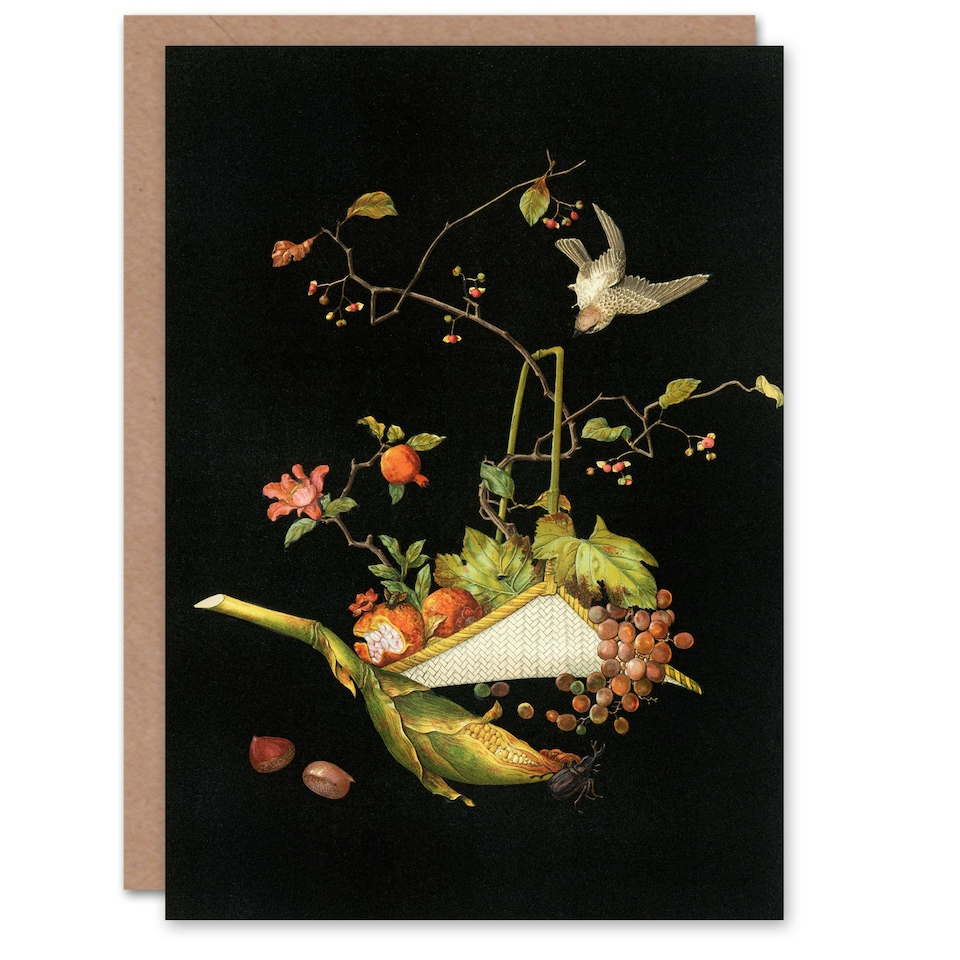 image 1 of G A Audsley Art Card Vintage Stylised Still Life with Bird