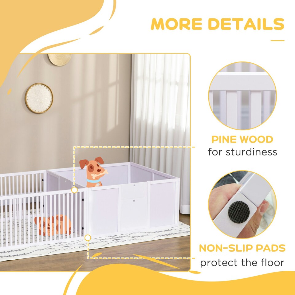 image 1 of PawHut Wooden Dog Pen Pet Playpen 7 Panels Puppy Pen for Indoors - White