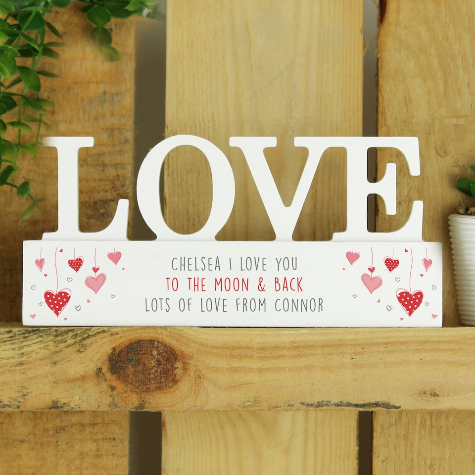 image 1 of Personalised Red Hearts Wooden Love Ornament