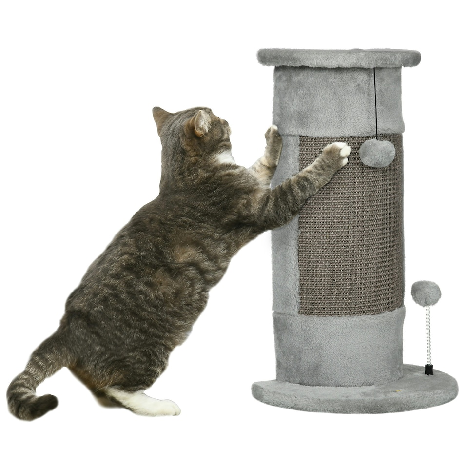 image 1 of PawHut Claw Scratcher Corner Wall, with Plush Sisal Toy Balls, 58cm, Grey