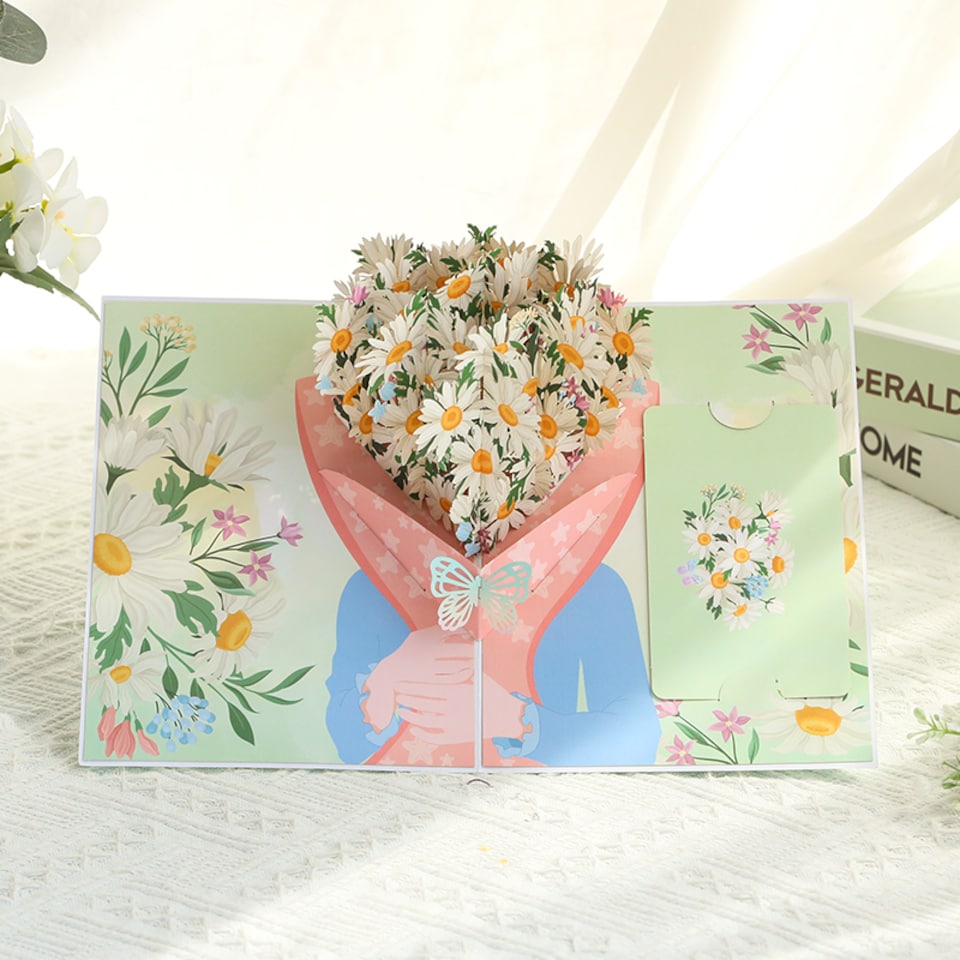 image 1 of Daisy Bouquet 3D Pop Up Greeting Card - Mother's Day Birthday Anniversary