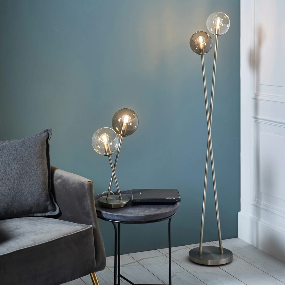 image 1 of Branco 2 Light Chrome & Smoked Glass Table Lamp