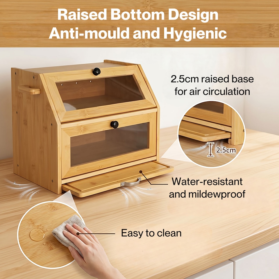 image 1 of TOQUE 33L Bamboo Bread Bin with Cutting Board, Bread Storage Box, Natural