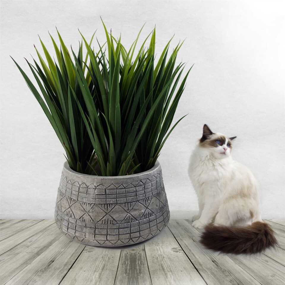 image 1 of Large Composite Embossed Planter | Grey