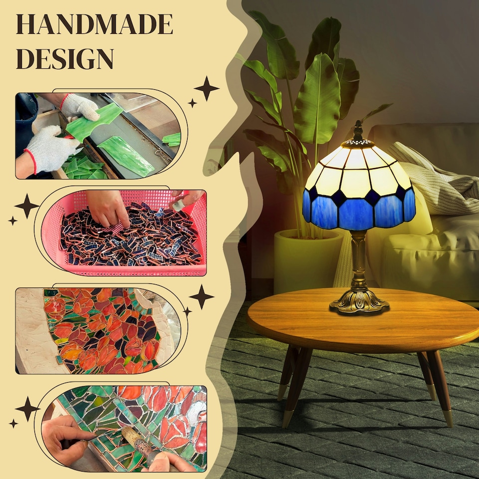 image 1 of HOMCOM Antique Table Lamp, for Bedroom Bedside, Bulb not Included, Blue