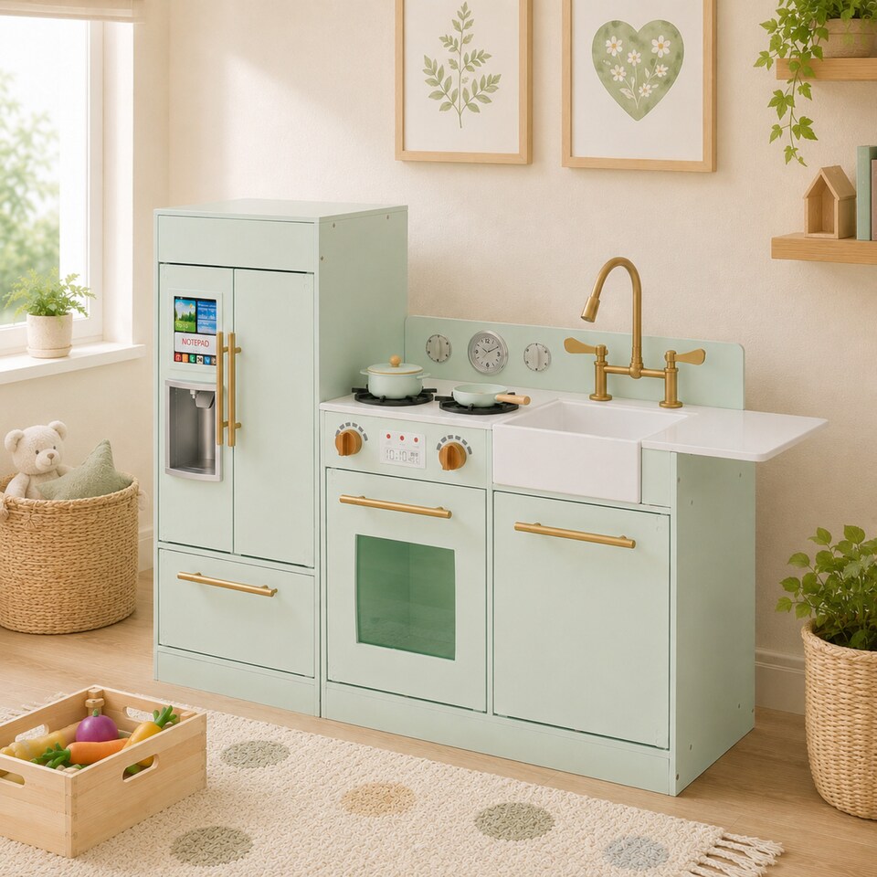 image 1 of Teamson Kids Little Chef Charlotte 2-Piece Modular Wooden Play Kitchen, Mint