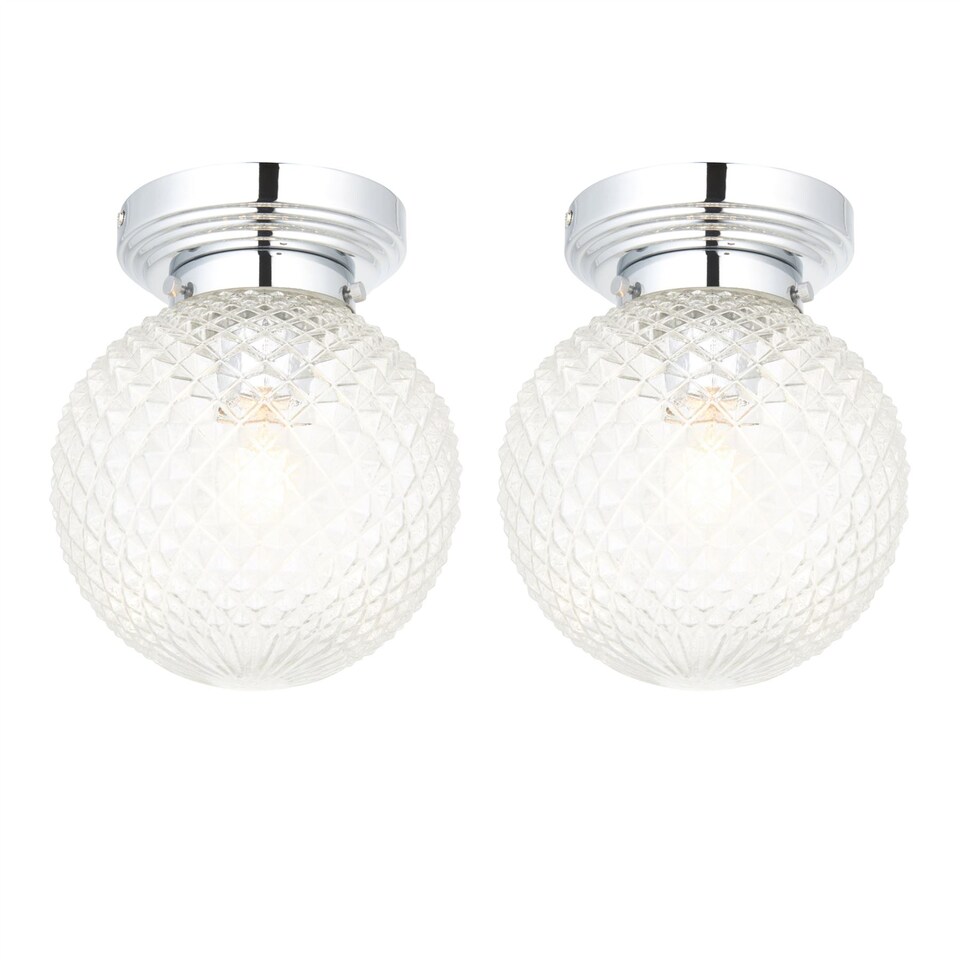 image 1 of Set of 2 Tropic - Textured Glass IP44 Bathroom Ceiling Lights