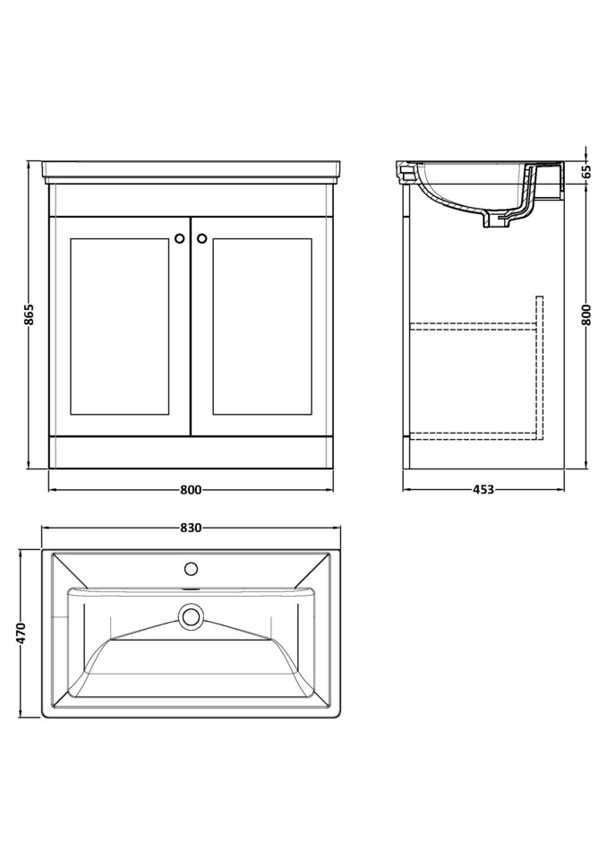image 1 of Balterley Classic Traditional Bathroom Floor Standing 2-Door Vanity Unit & Fireclay Basin | Grey | Dark Grey