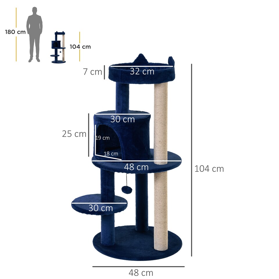 image 1 of PawHut 104cm Cat Tree Condo Tower with Scratching Post Perch Ball