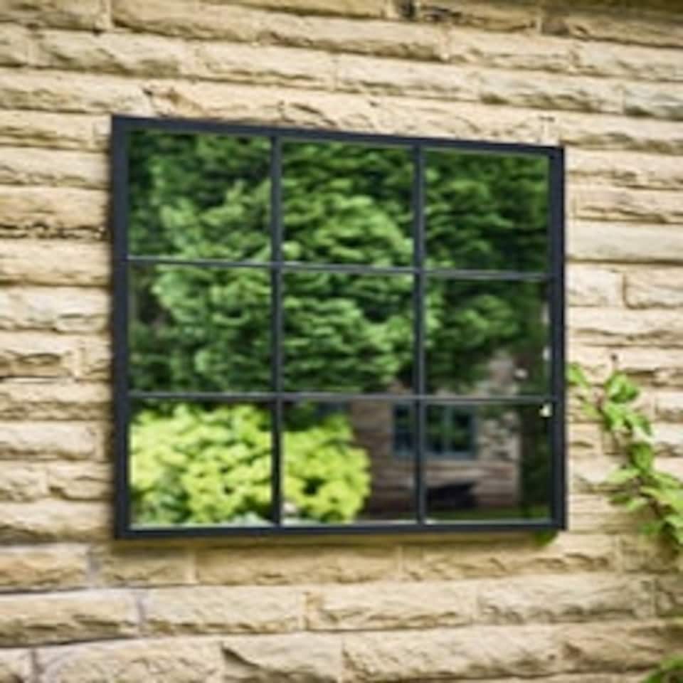 image 1 of Square Black Window Pane Mirror Black