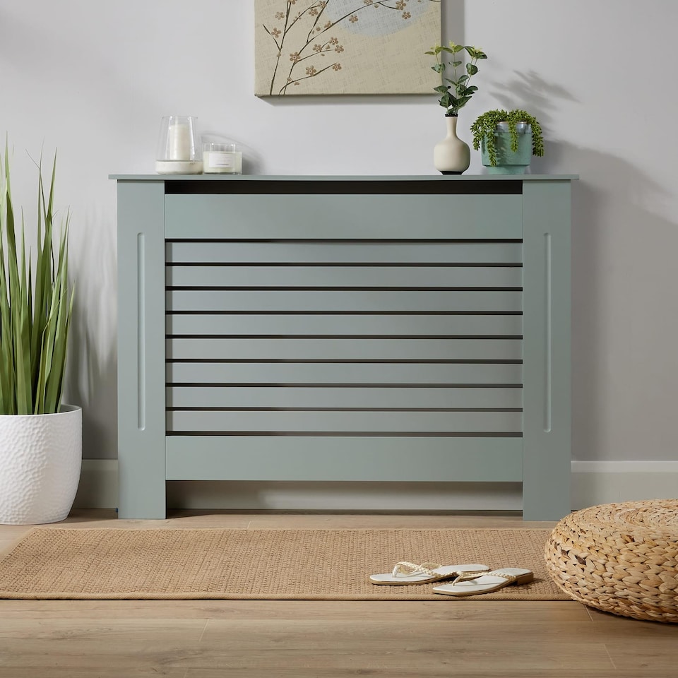image 1 of Extending Radiator Cover Adjustable Wooden MDF Slatted Grill | Grey