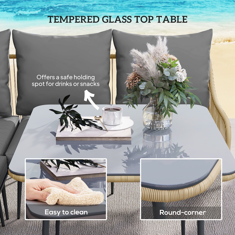 image 1 of Outsunny 6 Piece Garden Furniture Set Garden Sofa with Cushions, Light Brown