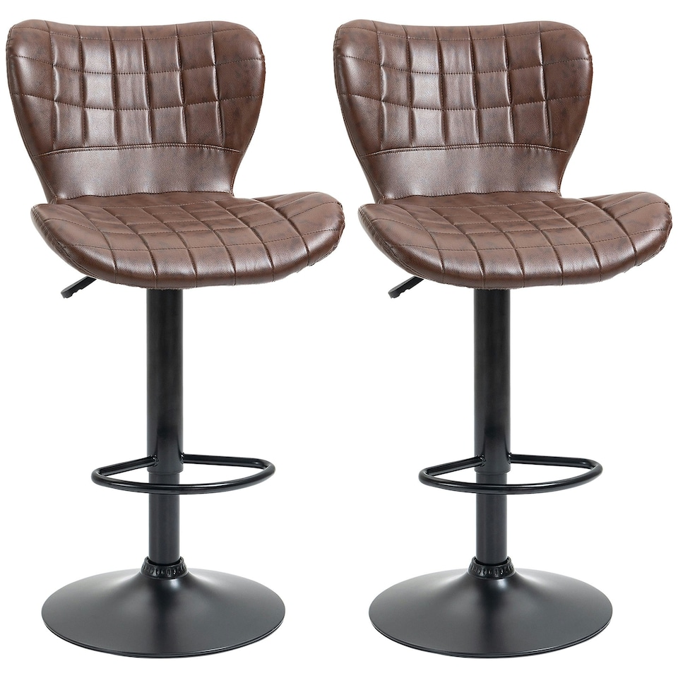 image 1 of HOMCOM Bar Stools Set of 2 Adjustable Height Swivel PU Leather Bar Chairs Brown