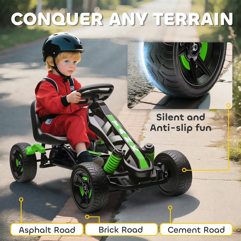 image 1 of AIYAPLAY Pedal Go Kart with Freewheel System, for Ages 3-6 Years, Green