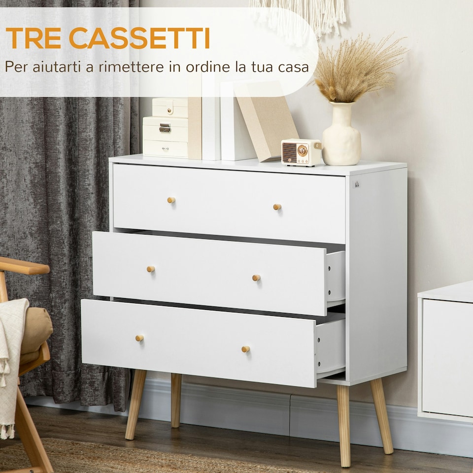 image 1 of HOMCOM Chest of Drawers, 3 Drawer Unit Storage Cabinet Bedroom