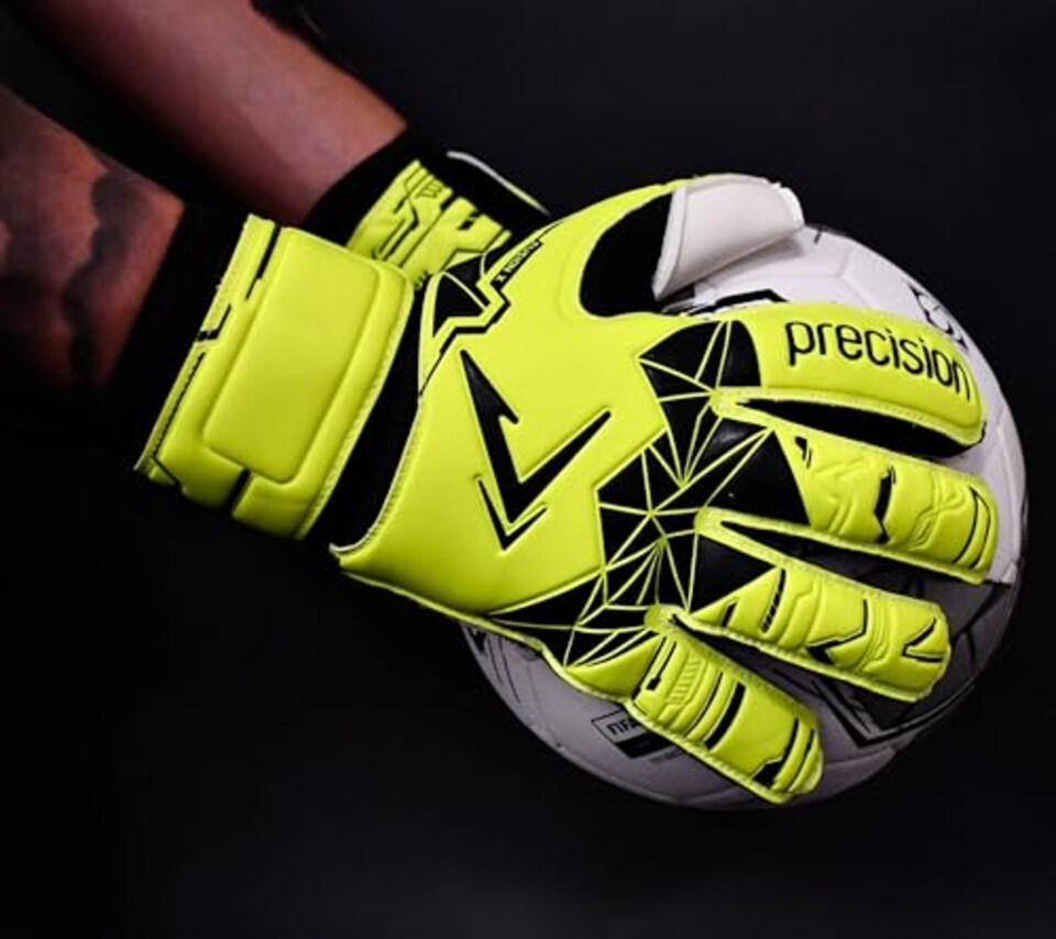 image 1 of Precision Training Fusion X Flat Cut Essential Football Kid's Goalkeeper Gloves, Fluo Yellow, 2