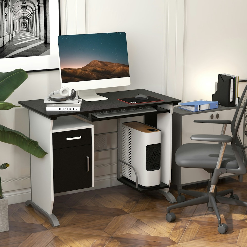 image 1 of HOMCOM Computer Desk Drawer PC Writing Wooden Workstation Keyboard Black