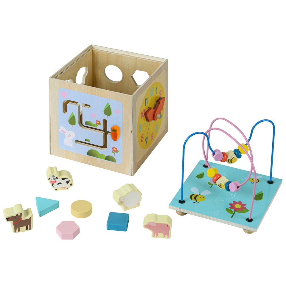 image 1 of Teamson Kids Preschool Play Lab 4-in-1 Large Wooden Activity Cube, Multi