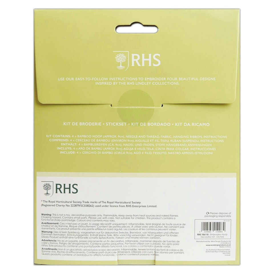 image 1 of RHS Embroidery Hoop Decoration Kit, Orchids, Multicoloured, 9cm