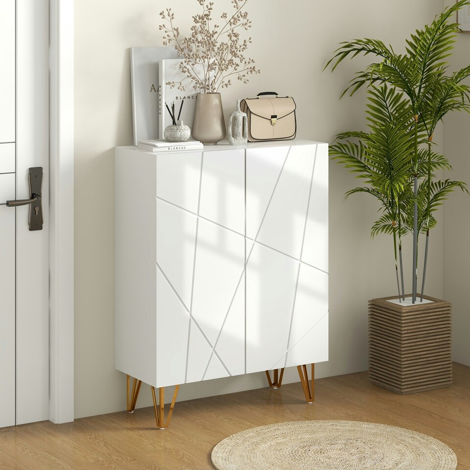 image 1 of HOMCOM Shoe Storage Cabinet with Soft-Close Hinges and Adjust Shelves, White