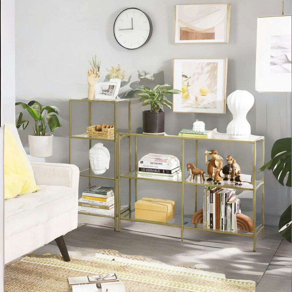 image 1 of Glass 4 Tier Side End Table Gold Gold