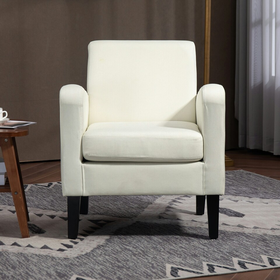 image 1 of HOMCOM Modern Armchair Accent Chair with Rubber Wood Leg for Bedroom Cream White
