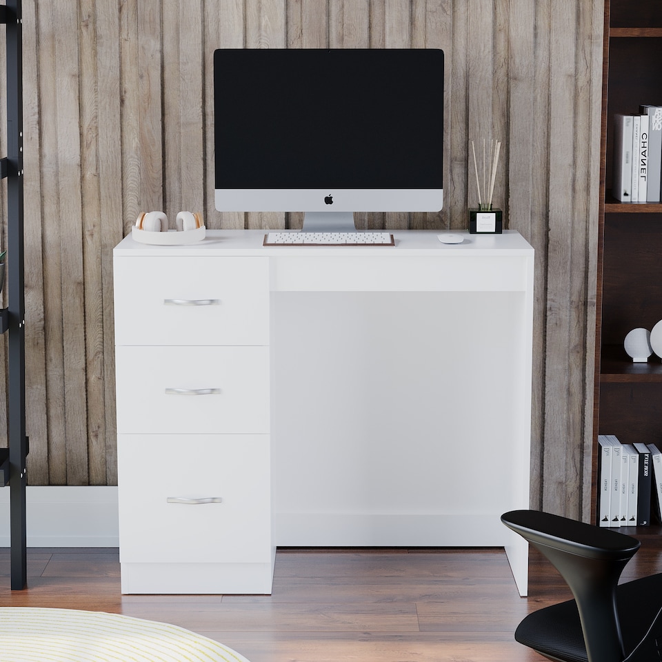 image 1 of Vida Designs Riano 3 Drawer Dressing Table Vanity Makeup Desk, White