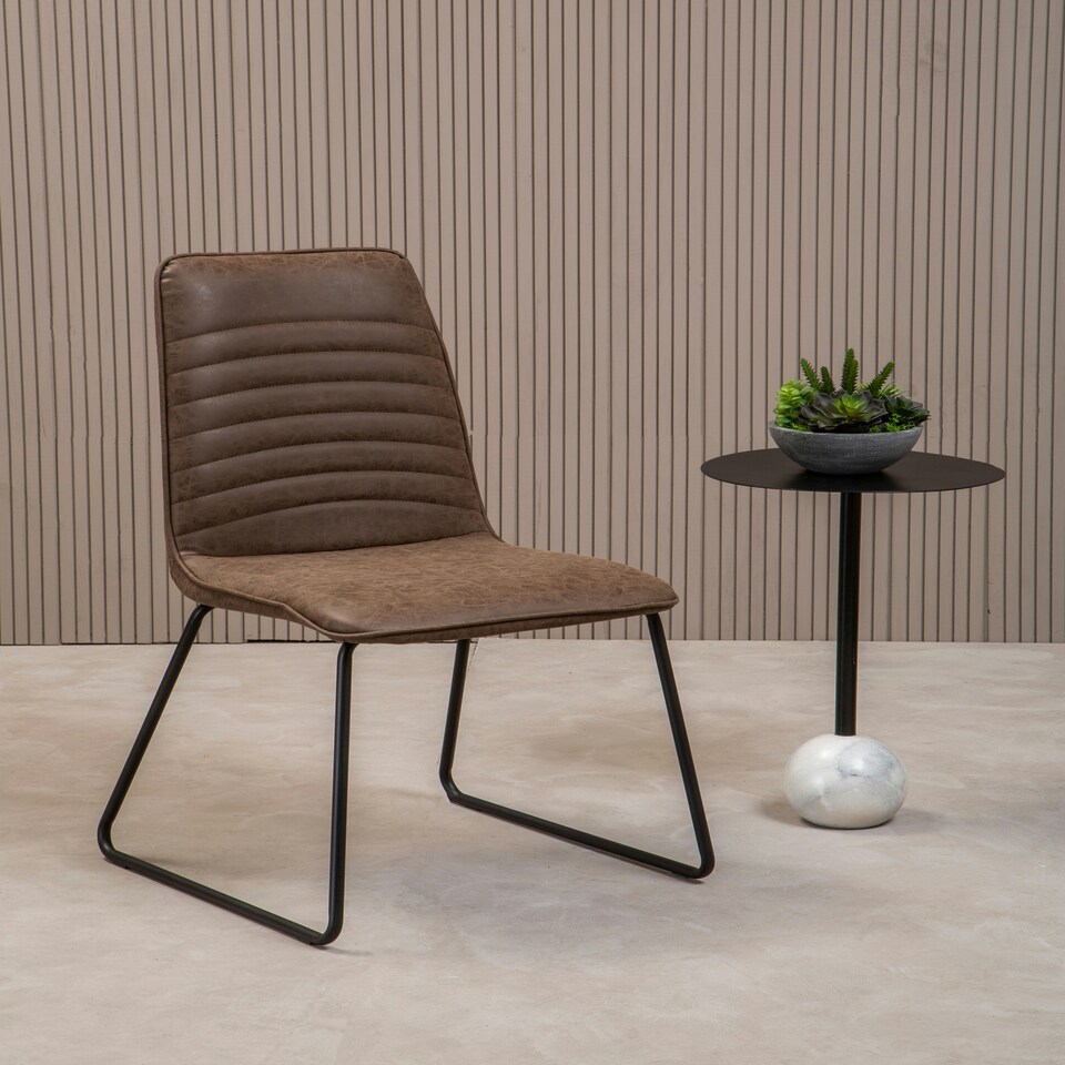 image 1 of Interiors by Premier Foundry Brown Leather Effect Chair, Easy to Clean Outdoor Chair, Body Supportive High Back Accent Chair