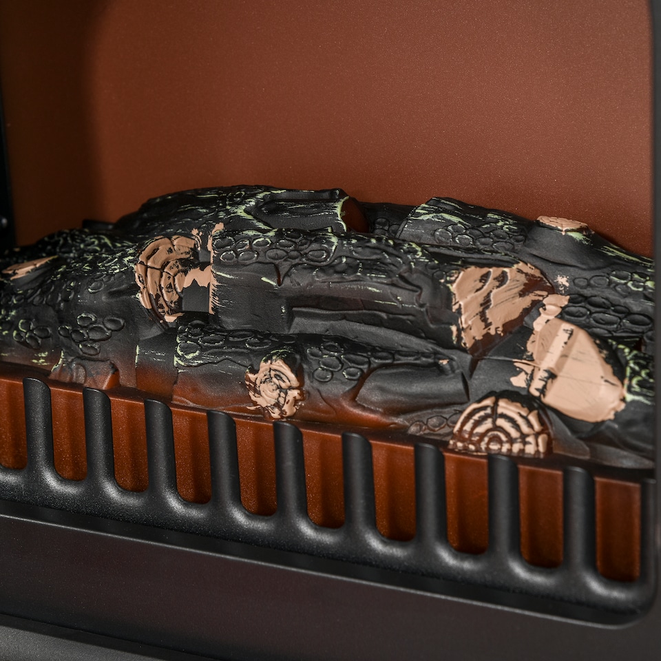 image 1 of HOMCOM Freestanding Electric Fireplace Indoor Heater Glass View Log Wood Burning Effect Flame Portable Fireplace Stove 9501850W Black