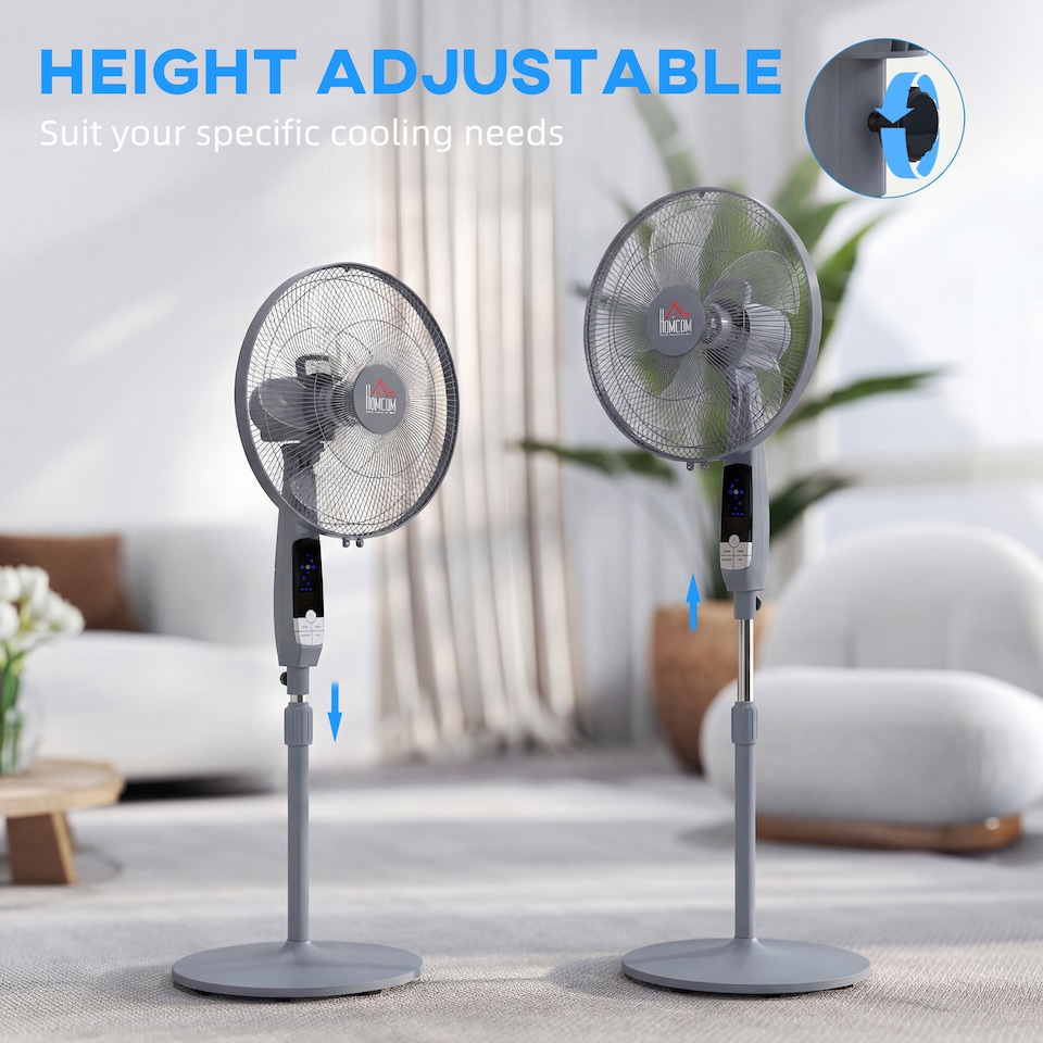image 1 of HOMCOM 16 Oscillation Cooling Fan with Remote Adjustable Height
