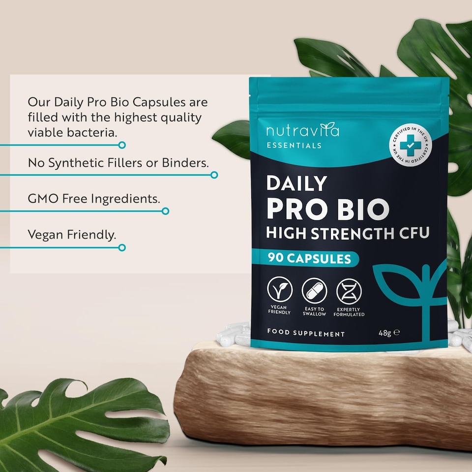 image 1 of Nutravita Probiotics for Gut Health & Bloating Relief for Men & Women - Bio Cultures Complex with Lactobacillus Acidophilus - 90 Vegan Capsules