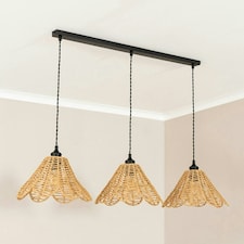 ValueLights Vine Natural Rattan Flower Shade 3 Drop Matte Black Diner Ceiling Pendant Light Black