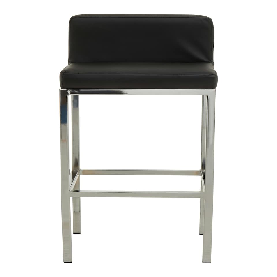 image 1 of Interiors by Premier Black PU and Chrome Finish Bar Chair, Glam Touch Indoor Metal Bar Stool, Footrest Bar Chair