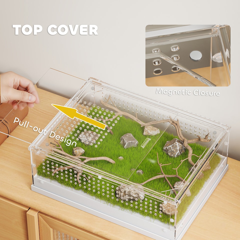 image 1 of PawHut Reptile Terrarium,Vivarium with Top Sliding Door, 360 degree Acrylic Reptile Tank Breeding Box with Vents, for Snake, Frog, Spider, Gecko, Tarantula, Stick Insect, Praying Mantis | Clear