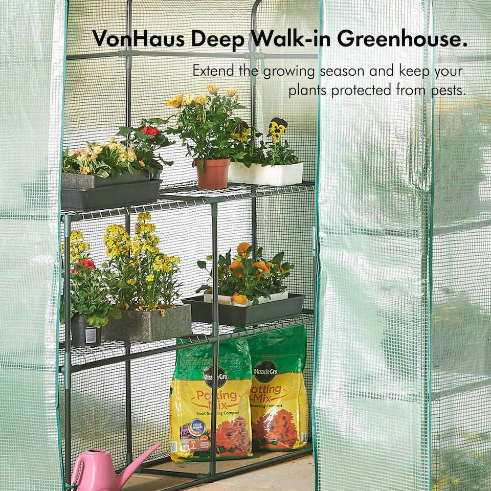 image 1 of VonHaus Walk In Greenhouse with 8 Shelves & PVC Cover