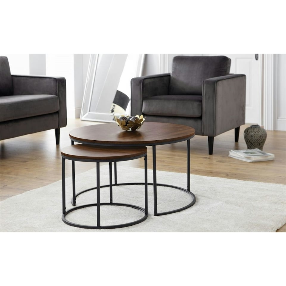 image 1 of Walnut Round Nesting Coffee Tables | Brown | Brown
