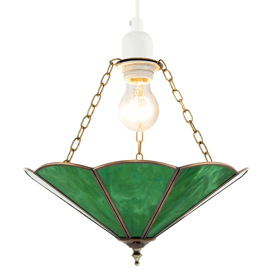 image 1 of Green Toned Chic Tiffany Glass Easy Fit Pendant Shade with Chains