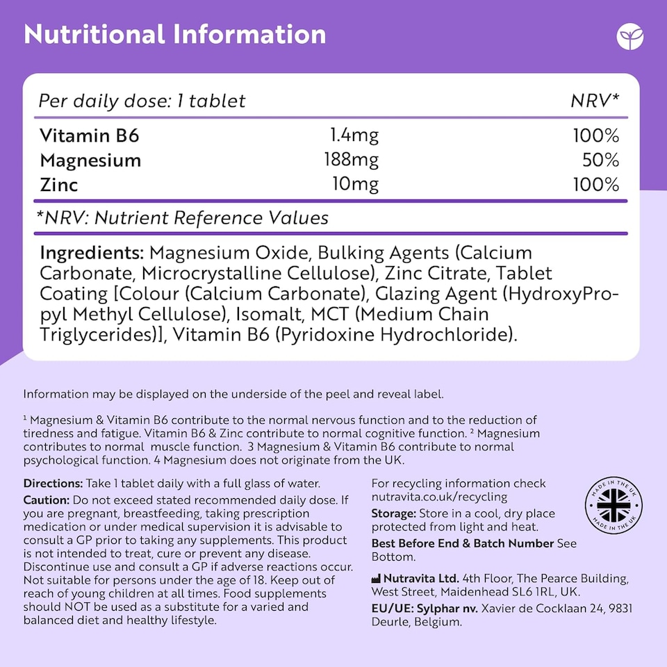 image 1 of Nutravita ZM+ Supplements - Vegan Supplement Zinc Magnesium Vitamin B6 - Sleep Aid, Muscle Recovery, Supports Testosterone Levels - 180 Tablets