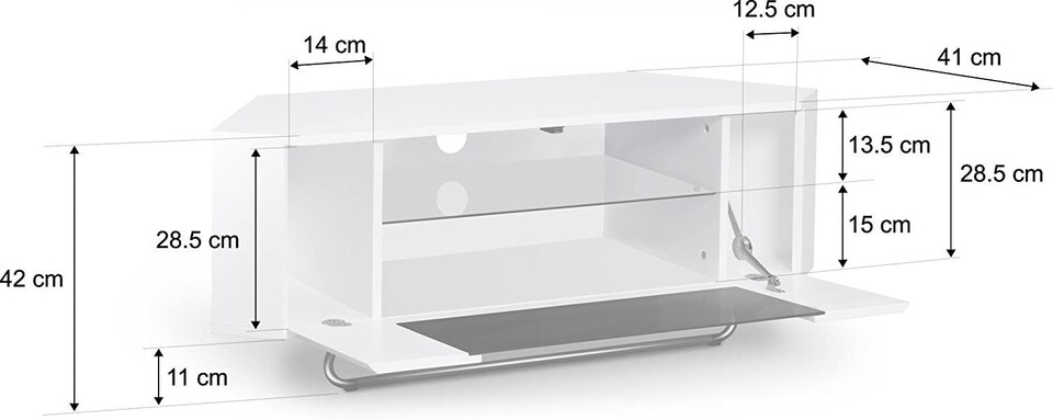 image 1 of Centurion Supports Hampshire Corner-Friendly Gloss White with Walnut Contrast Beam-Thru Remote Friendly Door 26"-50" Flat Screen TV Cabinet | White | Walnut | 1