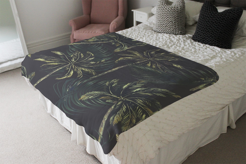 image 1 of Green Palm On Black Blanket | Multi
