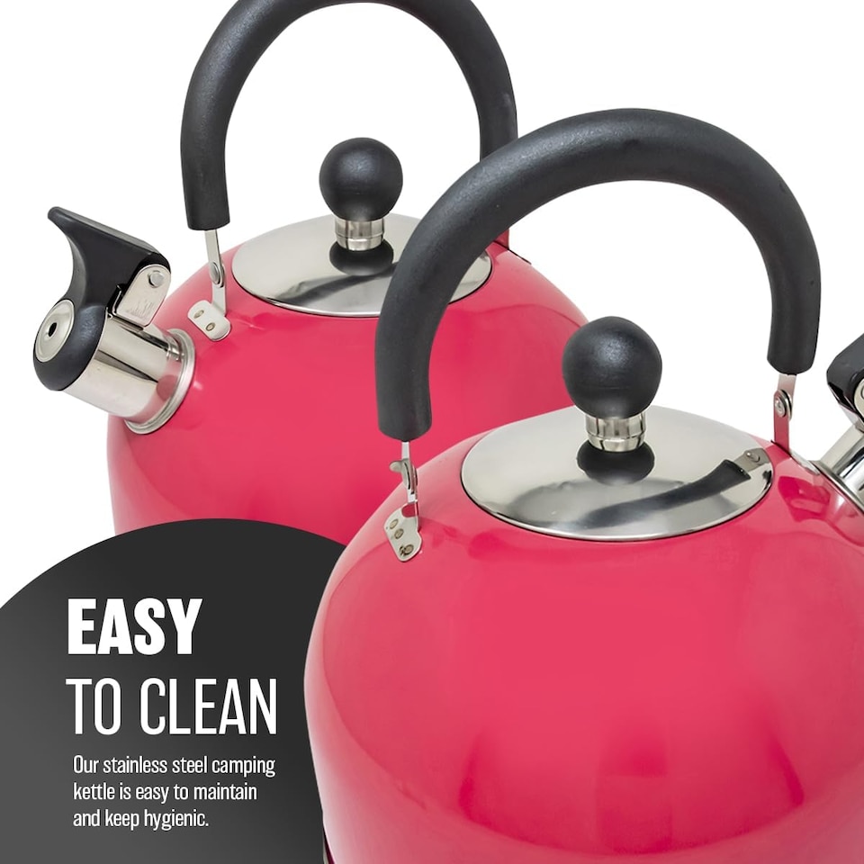 image 1 of 2.5l Stainless Steel Whistling Kettle Camping Stove Top Lightweight Fast Boil Pink