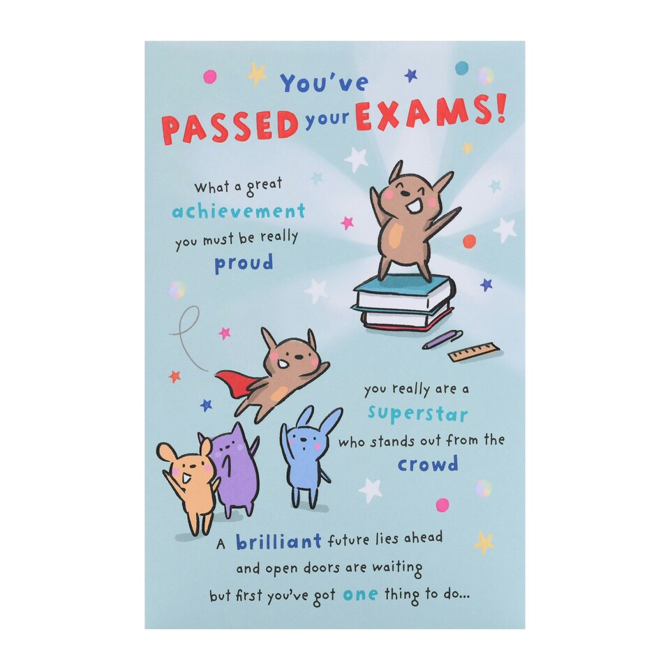 image 1 of Passed Exams/Congratulations Card for Him/Her/Friend | Sweet Cartoon Design