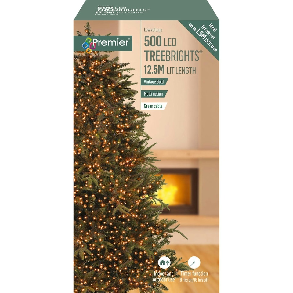 Premier TreeBrights 500 LED Lights 12.5m - Vintage Gold | Multi - Tesco ...