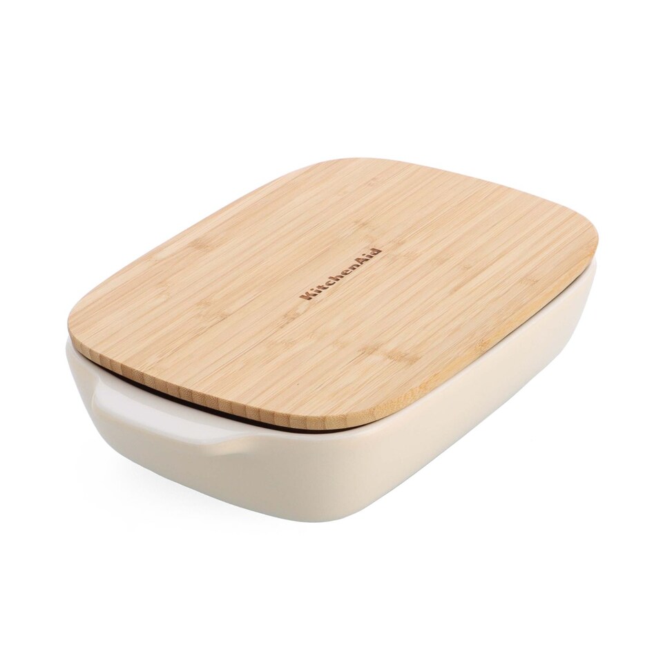 image 1 of KitchenAid Medium Baker with Bamboo Lid, Almond Cream