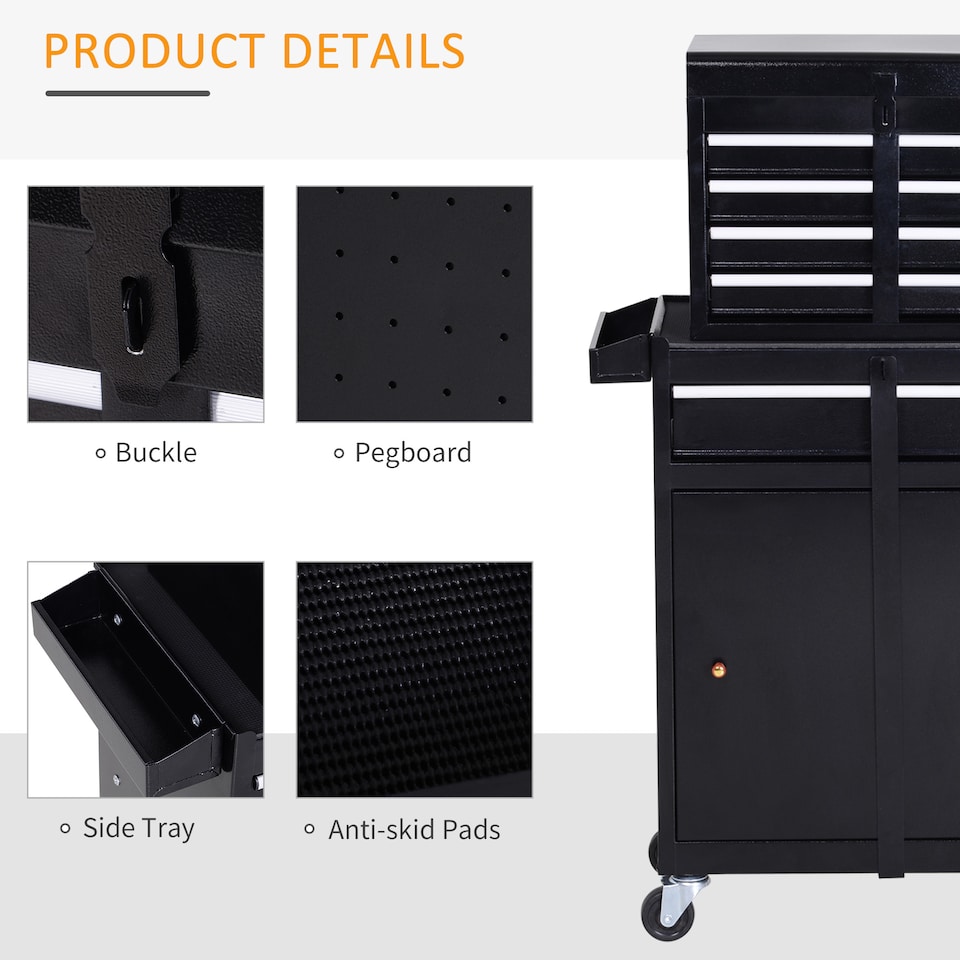 image 1 of DURHAND 2 in 1 Metal Tool Cabinet Storage Box Cabinet 5 Drawers Pegboard Chest