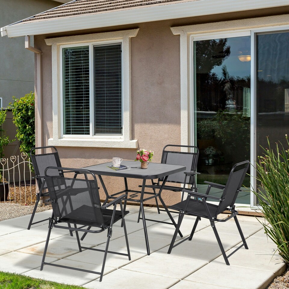 image 1 of Outsunny Outdoor Dining Set with Umbrella Hole Table, Patio Furniture