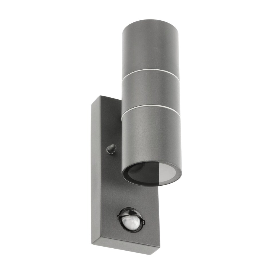image 1 of CGC MIA Dark Grey Stainless Steel GU10 Up-and-Down Outdoor Wall Light IP44 with PIR Motion Sensor.