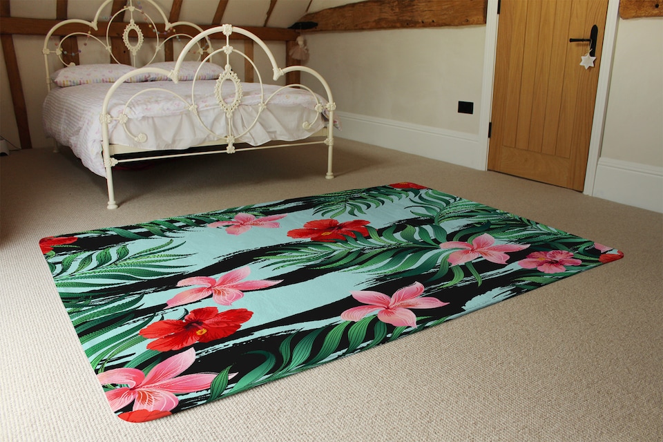 image 1 of Red & Pink Tropical Plants Rug | Multi