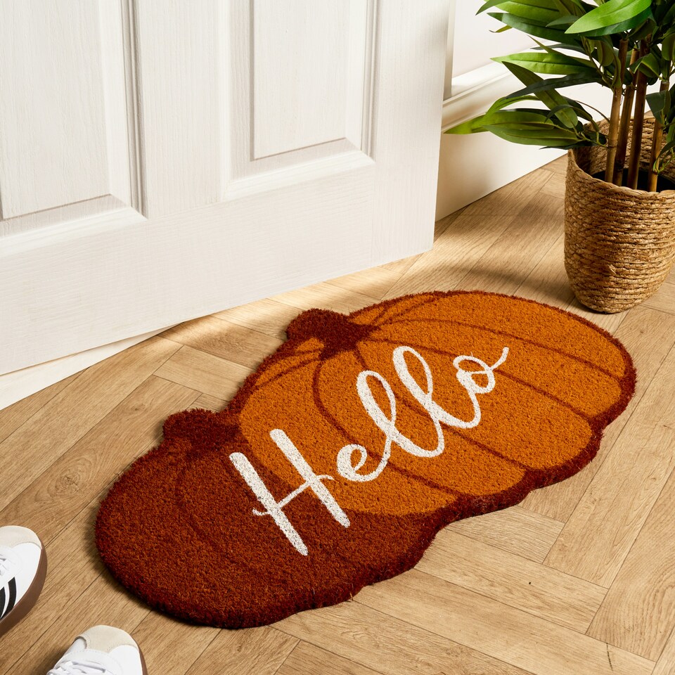 image 1 of OHS Pumpkin Autumnal Heavy Duty Coir Matting Floor Non-Slip Indoor Outdoor Doormat